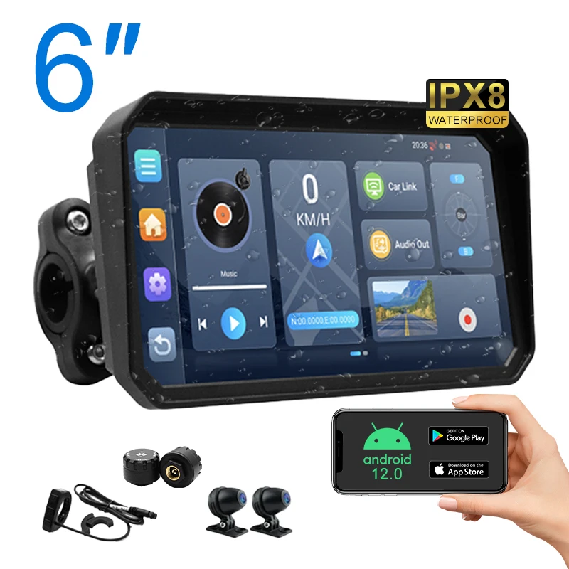 Autommi Motorcycle GPS 6 Inch WiFi MOTO Navigation Waterproof Carplay Display Screen Portable Motorcycle Android Auto