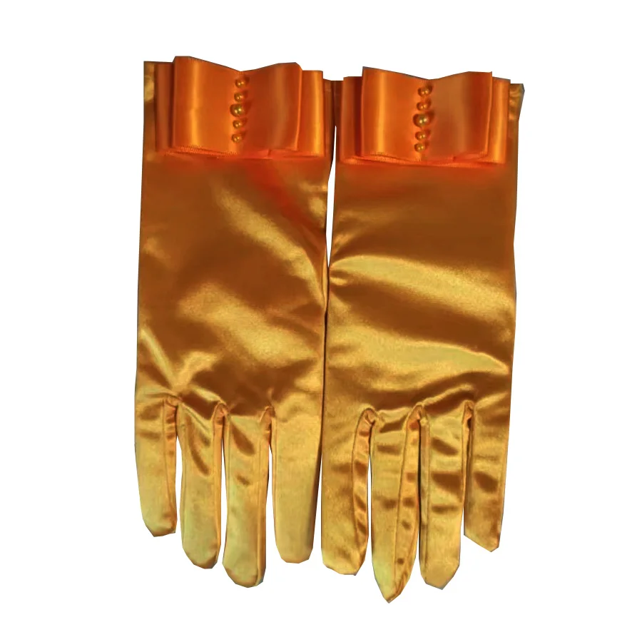 Guantes cortos de satén con lazo para mujer, manoplas elegantes de Color sólido, rosa, negro, blanco, fiesta de graduación, boda y novia, Protector de verano