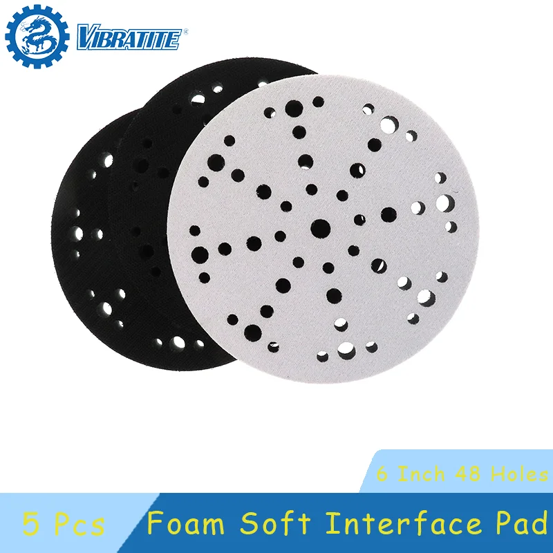 6 Inch 48 Holes Foam Soft Interface Pad 5 Pcs Hook and Loop Sponge Cushion Buffer Pad Protection Disc for Polishing Car Metal