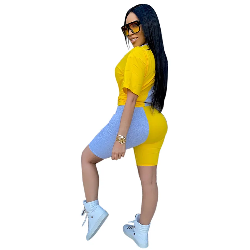 New Summer Women Fashion Color-matching Short Sleeve Suit Sporting Casual Short Sleeve T Shirt Sexy Two Piece Set Tracksuit