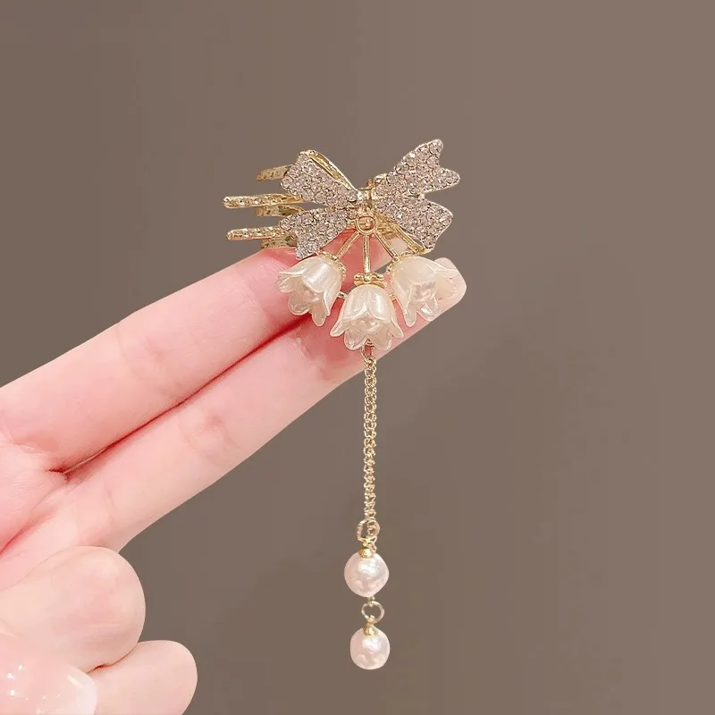 Linglan Flower Small Hair Clip Women's Side Grab Clip Back Head Spoon Clip Flower Tassel Headpiece Ancient Style