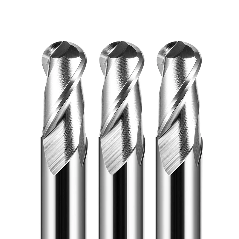 Bola nariz final moinho de carboneto de tungstênio cortador, CNC Router Bit Milling Tool, Madeira Milling Tool, R0.5, R1, 2, 3, 4, 5, 6, 7, R8, 9, R10, 2 flauta