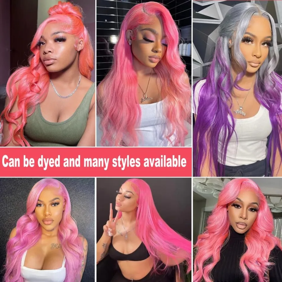 Perruque Lace Front Wig Body Wave Naturelle Rose, Cheveux Humains, 13x4, 13x6, HD, Pre-Plucked, 38 30 Pouces