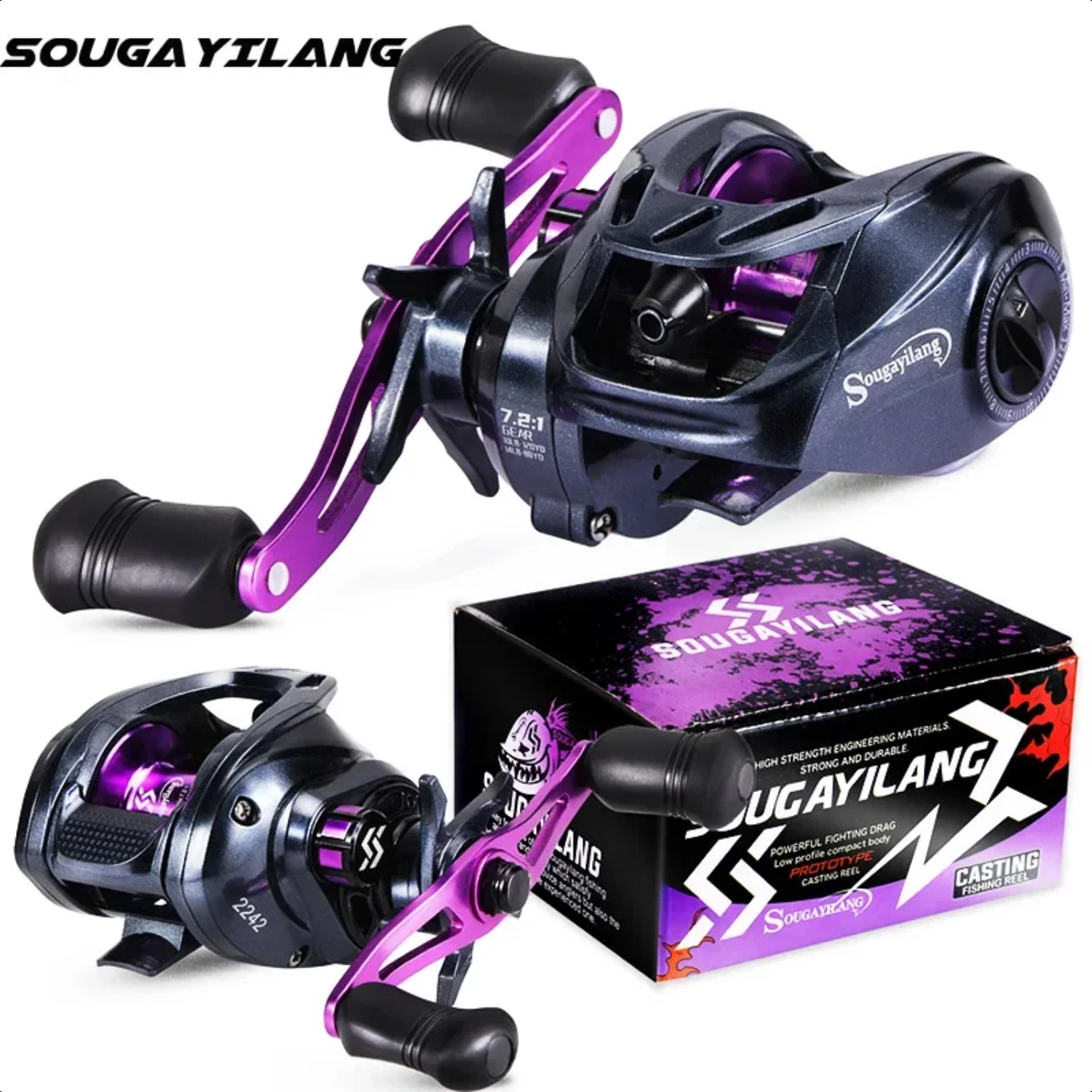 Purple Baitcasting Fishing Reel 7.2 1 High Speed Gear Ratio Super-smooth Fishing Reel Max Drag 10kg Fishing Reels