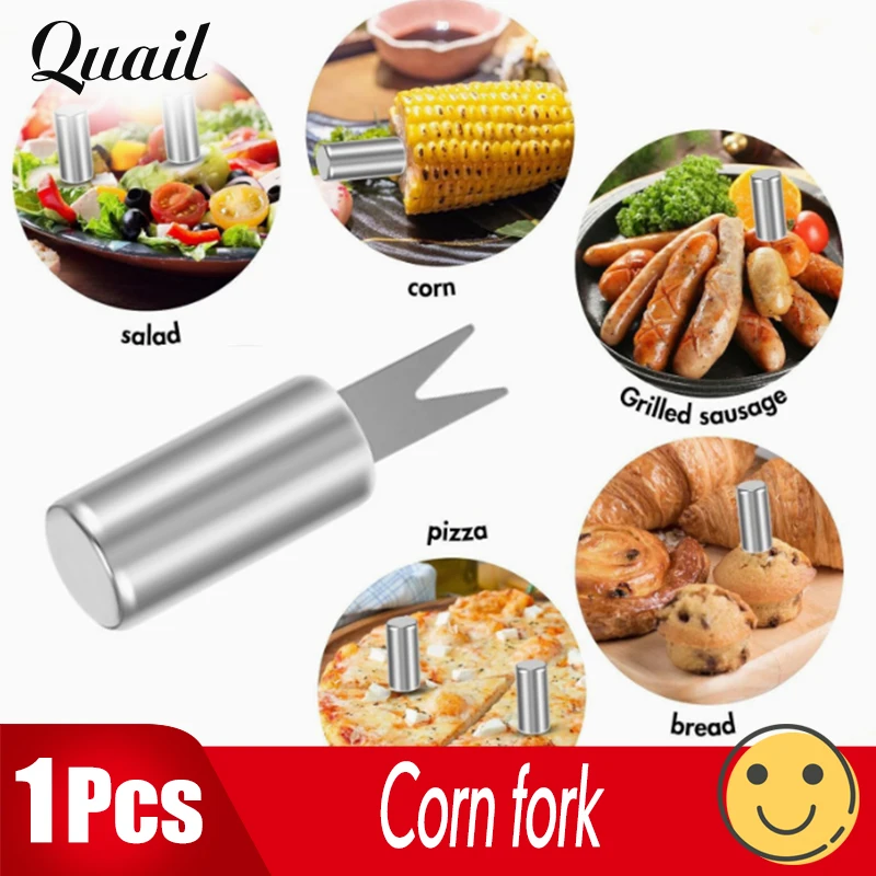 silver corn fork, creative fruit fork, non stick hand tool for gnawing corn,Grilled sausage fork, pizza fork,BBQ Tools,Corn Need