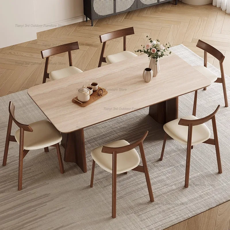 P1 French Retro Stone Dining Table Italian Minimalist Kitchen Rectangular Solid Wood Dining Table High End Restaurant Furniture