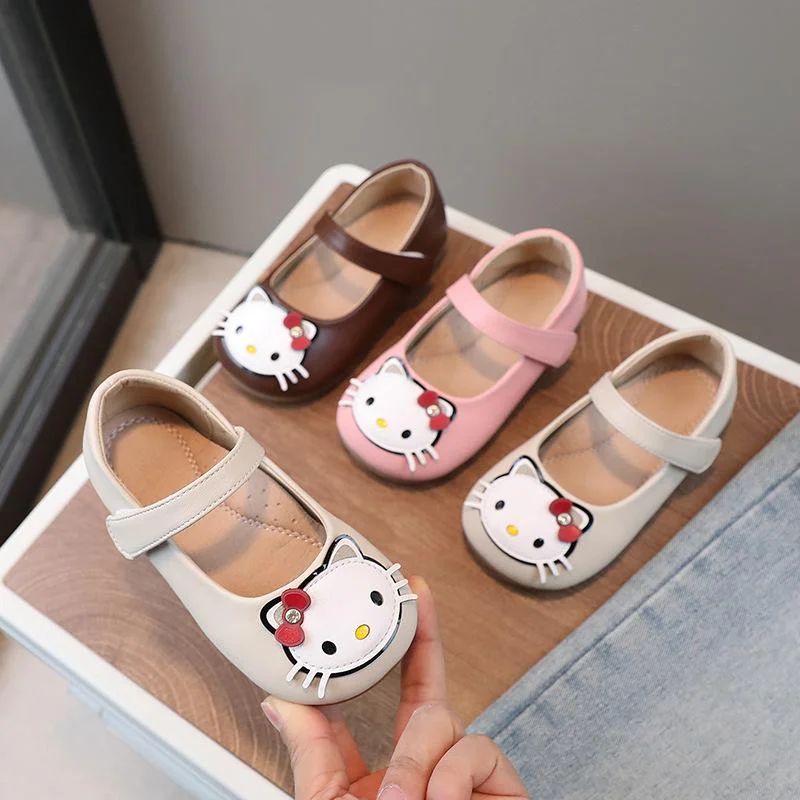 

Кожаная обувь Sanrio Hello Kitty для девочек, летняя дышащая удобная повседневная обувь на мягкой подошве, детская студенческая обувь с героями мультфильмов Kawaii, новый стиль