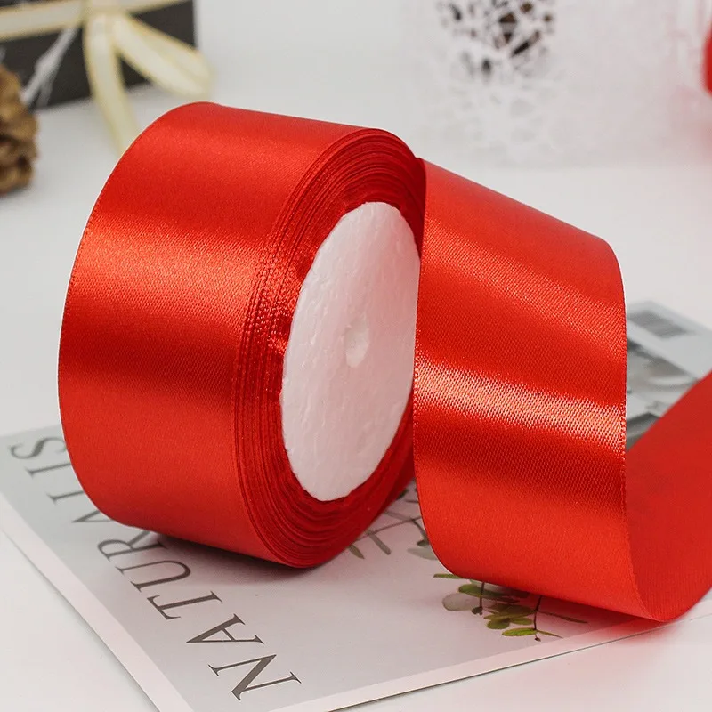 25yards /Roll 40mm 50mm Silk Satin Red Ribbons Gift Packaging Bow Handmade Rose Flower DIY Craft Wedding Party Supply Decoration