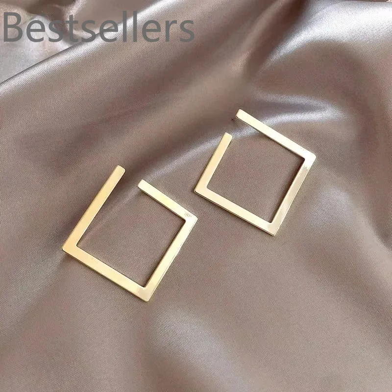 925 SIlver Retro Square Geometric Earrings for Women Hoop Earrings Exaggerated Women's Jewelry