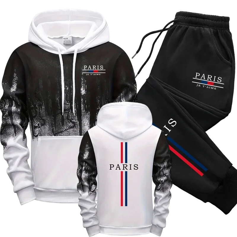 

Versatile Men's Tracksuit Men Two Piece Sets Casual Jogging Sweatshirts Fashion Comfort Daily Sports Simple Splashed Ink Hoodie