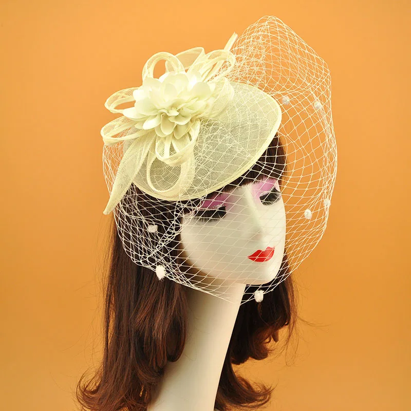 Wit/Ivory Black Lace Wedding Party Hoed Met Blusher Mesh Bruids Haar Stuk Bruiloft Hoofddeksel Tocado Novia Bibi Chapeaux