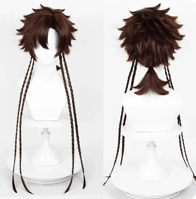 Peluca larga y recta para hombre, pelo sintético de cabeza de Medusa, Cosplay de Anime, color marrón, para fiesta diaria