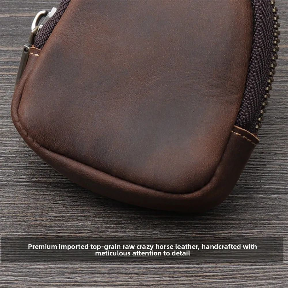 Retro Genuine Leather Coin Purse Mini with Zipper Small Zipper Pouch Zero Wallet For Coins Earphones Accessories