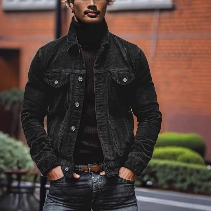 

Fashion Autumn/Winter Casual Long Sleeve Turn-down Collar Single Breasted Pockets Solid Color Slim Fit Corduroy Jacket,5 Colors