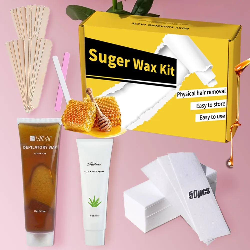 Villife Depilatory Wax Hair Removal Sugaring Cold Sugar Wax Kit Natural Painless For Arm Leg Facial Underarm ﻿