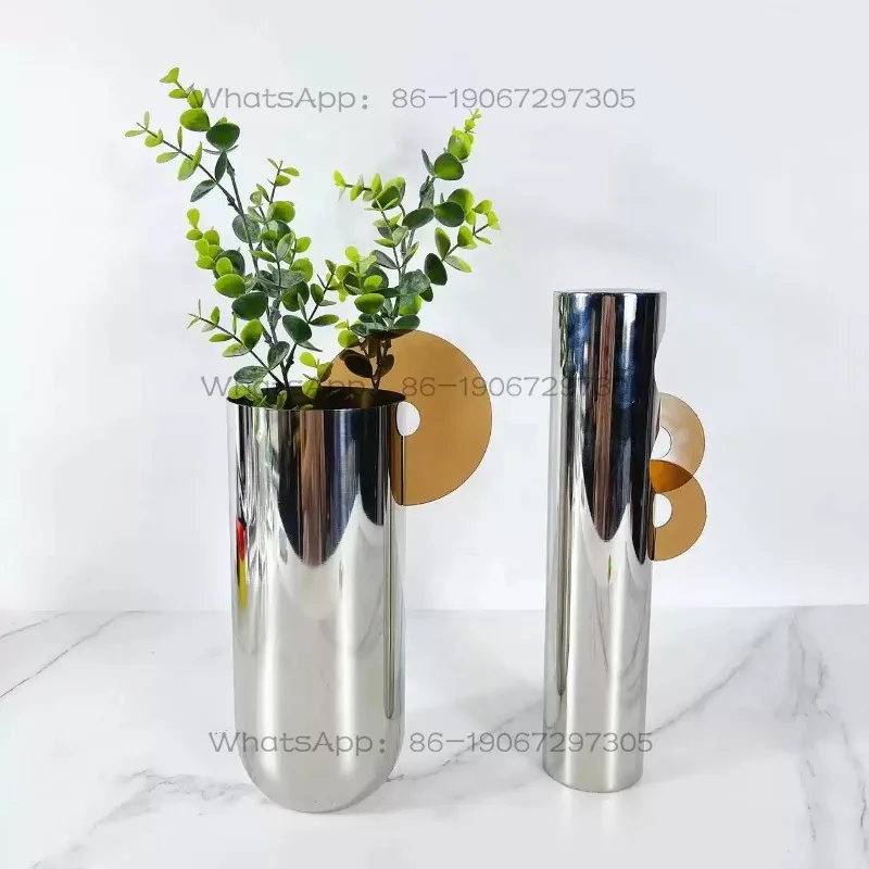 Creative Nordic Stainless Steel Mirror Geometric Vase Flower Ornament Sales Office Living Room Soft Decoration