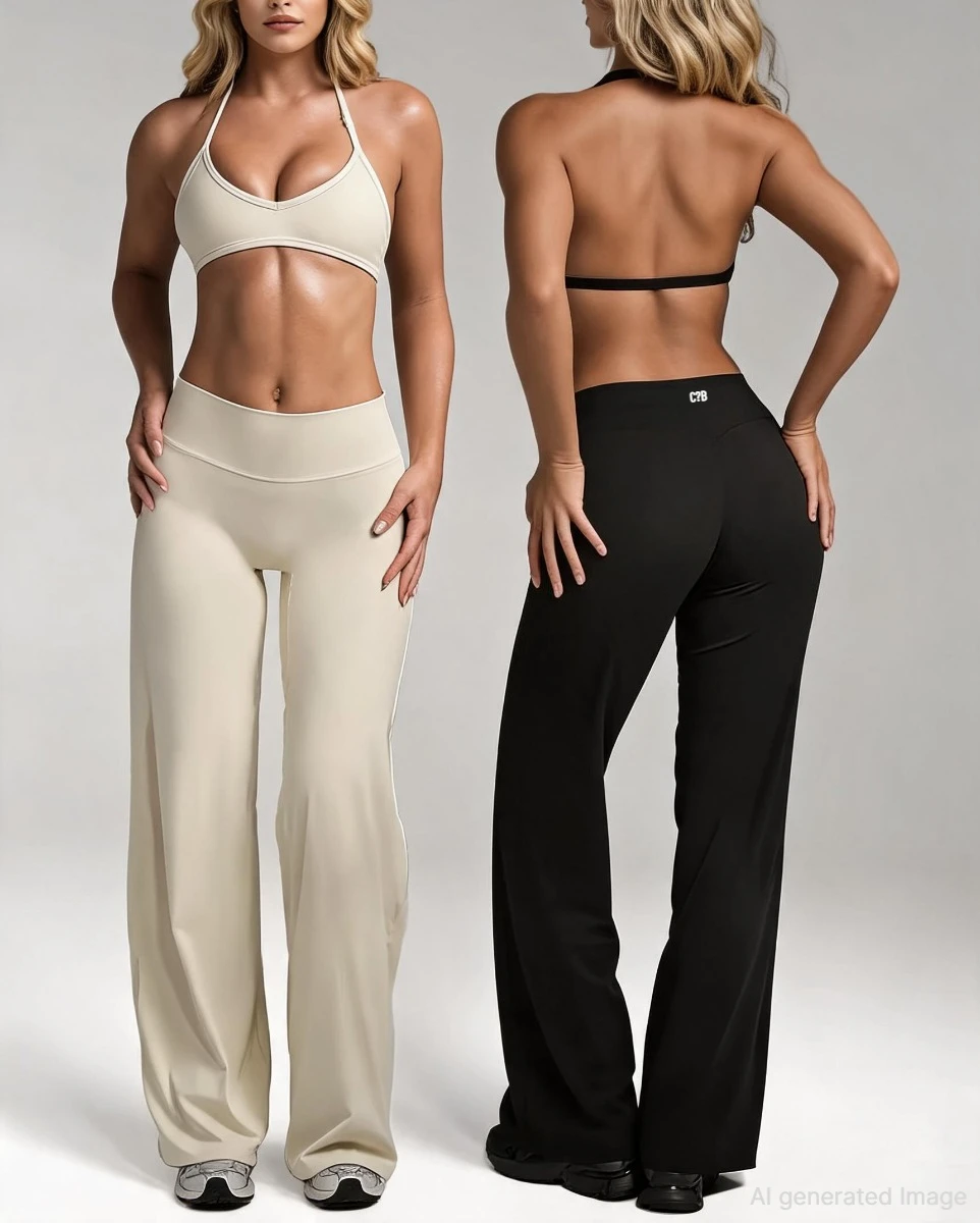 C-B Women 2 Piece Workout Set Halter Sports Bra High Waist Straight Leg Yoga Pants Naked Feel Butt Lifting Gym Fitness Outfits