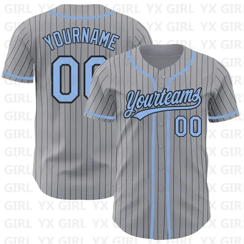 

Custom gray black pinstripe black-old gold authentic baseball jersey 3D printed men women shirt casual shirts sport unisex tops