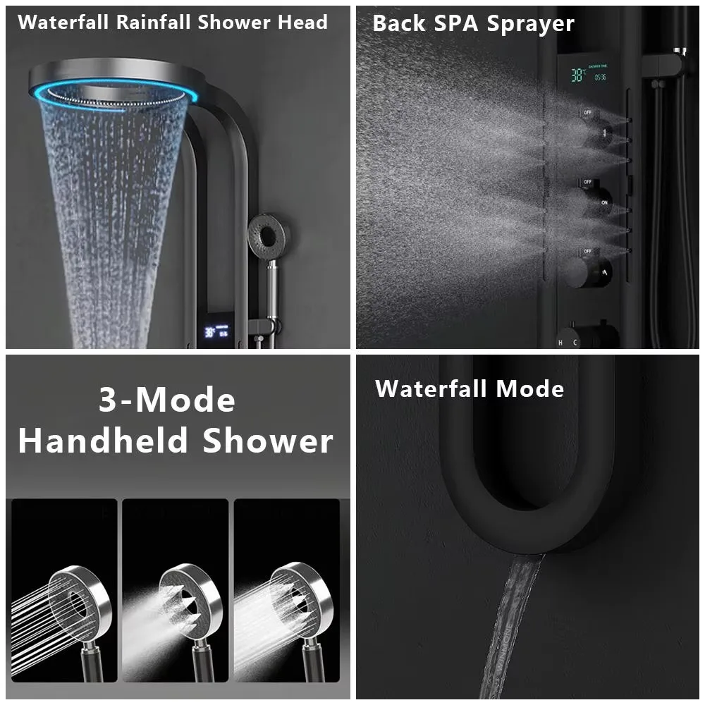 

Luxury Smart Thermostatic Wall Mounted Brass SPA Shower Mixer Set Panel Faucet For Home Bathroom