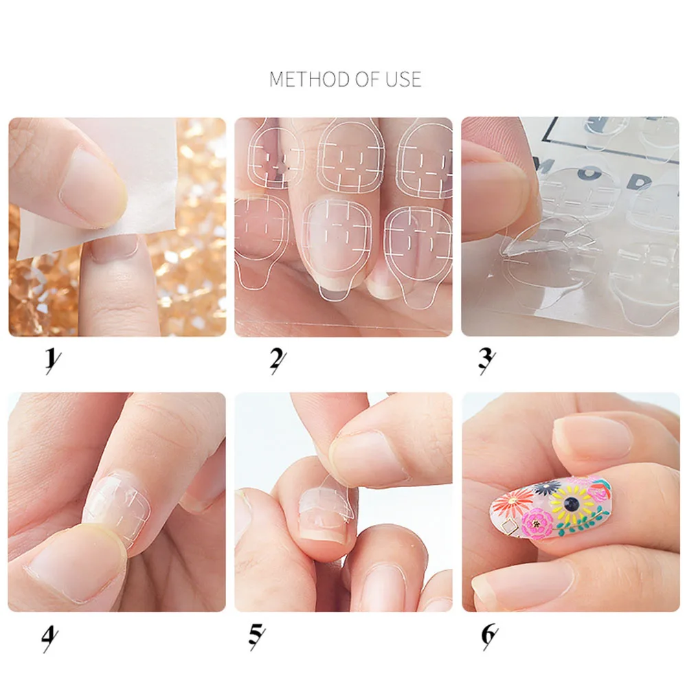 288 Stück (12 Blatt) doppelseitiger Kleber-Nagelaufkleber zum Aufdrücken von Nagelkleberlaschen, wasserfest, atmungsaktiv, transparent – Detail 5