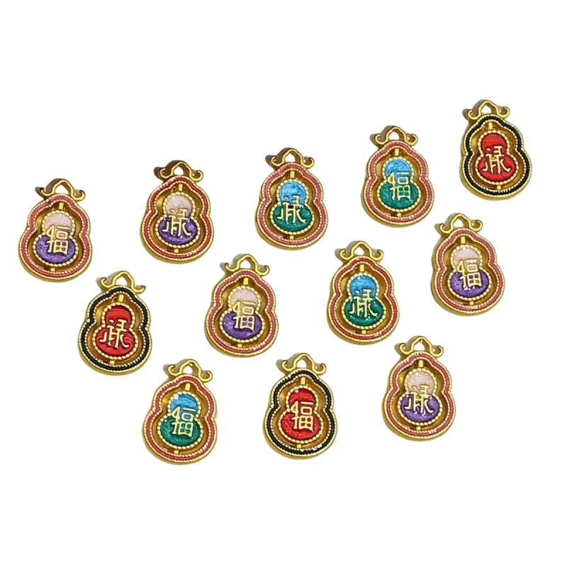 20PCS SET New Chinese Style Sand Sand Gold Color Retention Fu Lu Gourd JewelryDrop Oil Pendant Enamel Retro ecorative Materials