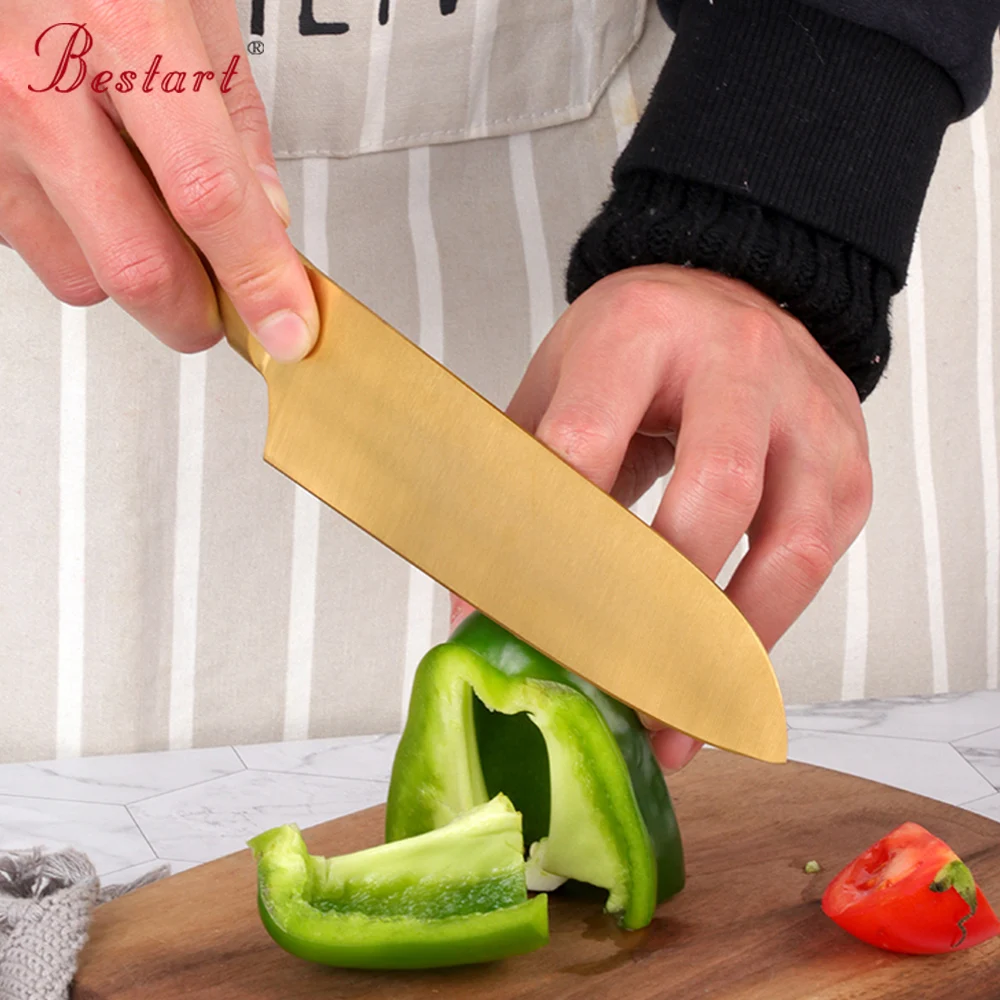 2Pcs Kitchen Knives Set BBQ Knife Fruit Cutter Slicer Stainless Steel Gold Cutlery Sharp Meat Fish Knife Cooking Tools OEM Logo