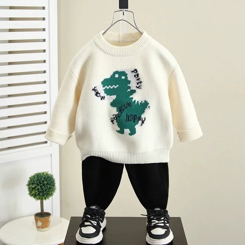 Boys Woolen Sweater Crochet Cotton Windbreak 2026 Dazzling Warm Thicken Autumn Winter Pullover Plus Size Children's Clothing