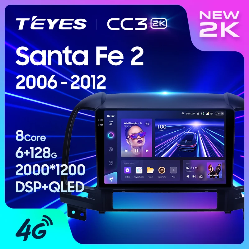 TEYES Тиайс CC3 2K Штатная магнитола For Хендай Санта Фе 2 For Hyundai Santa Fe 2 2006 - 2012 до 8-ЯДЕР, до 6 + 128ГБ 27EQ + DSP автомагнитола 2 DIN DVD GPS android 10 мультимедиа автомобиля головное устройство
