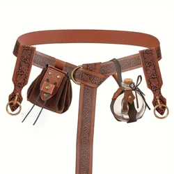 6-piece Medieval Coplay Copper Coin Waist Bag Elf Leaf Retro Embossed Belt Skirt Clip Glass Magic Bottle  Set Halloween Cosplay