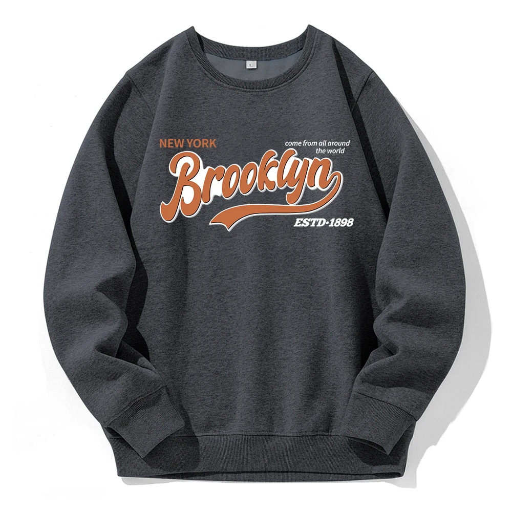 Brooklyn New York Estd 1898 Hip Hop Print Man Hoodies Breathable Fleece Warm Hoodie Graphic Funny Hooded Loose O-Neck Sweatshirt