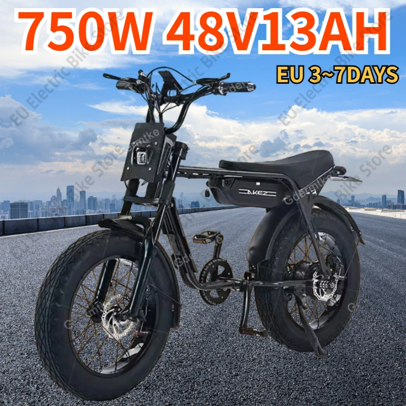 Akez Elektro fahrrad 750w Motor 48 v13ah Lithium batterie Retro Motorrad E-Bike Erwachsene 20*4 Zoll