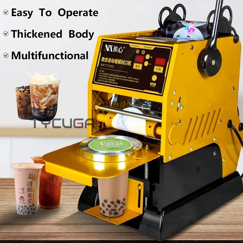 수동 종이/플라스틱 씰링 컵 실러 상업용 커피/주스/밀크 티 Shop220V 용 자동 필름 롤링 컵 씰링 기계