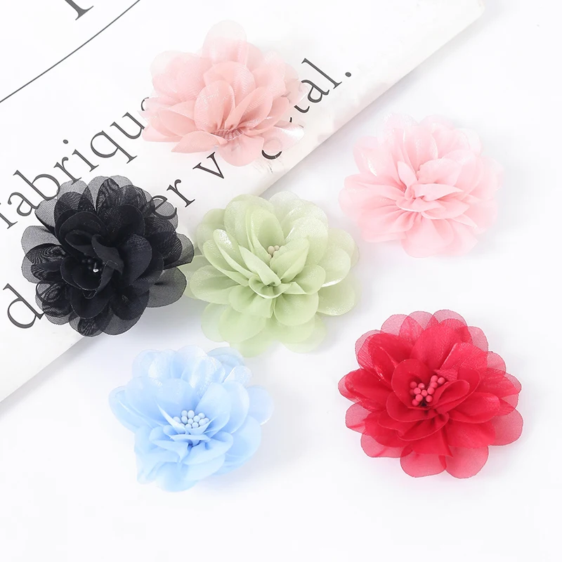 

2/5/10Pcs Fabric Chiffon Artificial Flowers Head Applique Dress Sewing Supplies Patches Accessory for Kids Girls Hairpin Decor