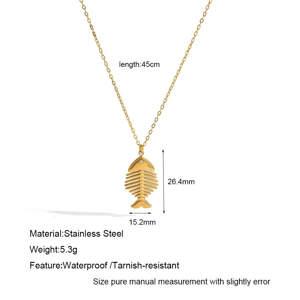 1Pcs Ocean Stainless Steel 3D Fish & Fishbone Pendant Necklace Minimalist Fashion Women Jewelry
