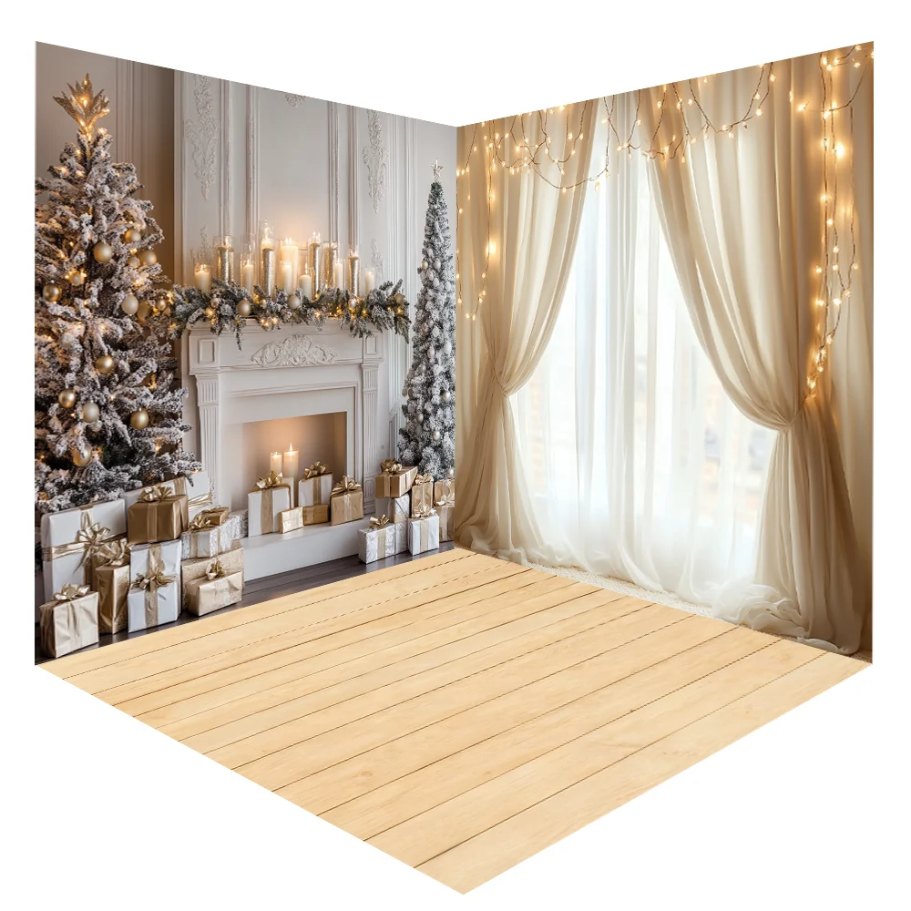 

Photography Background Winter Christmas Fireplace Windows Xmas Tree Kids Family Portrait Decor Backdrop Photo Studio