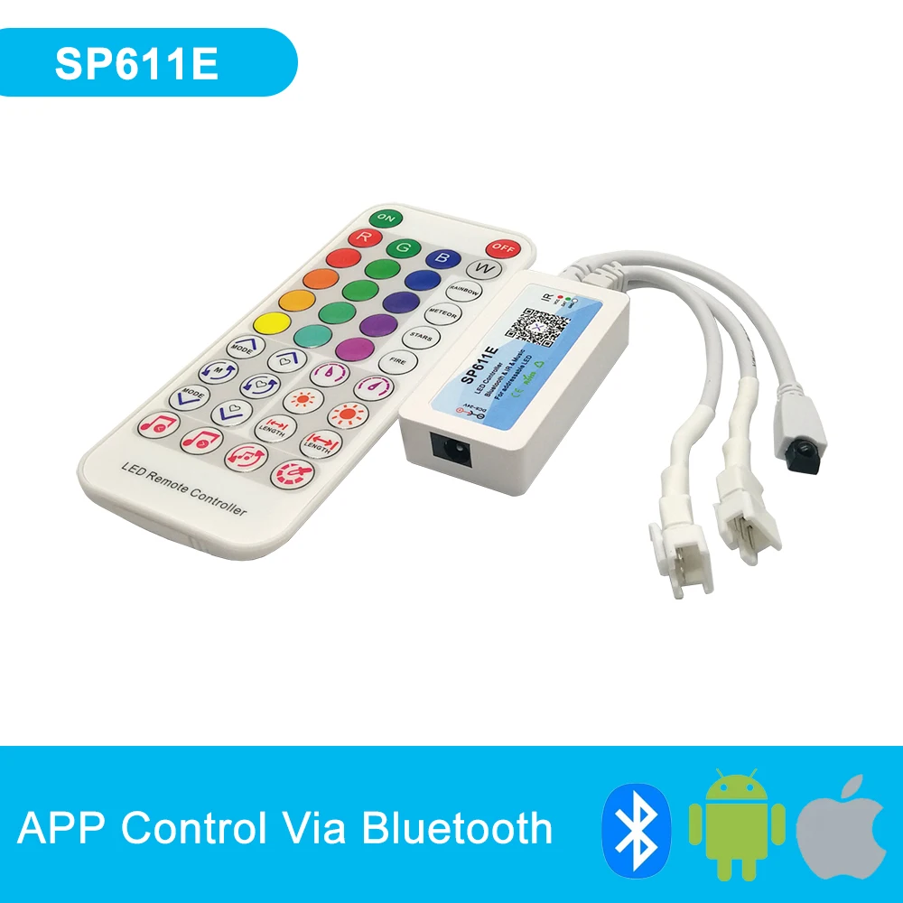 SP611E WS2812B WS2811 Bluetooth Music LED Strip Controller 38 Keys IR Remote APP Control For Addressable LED Lighting DC5V-24V