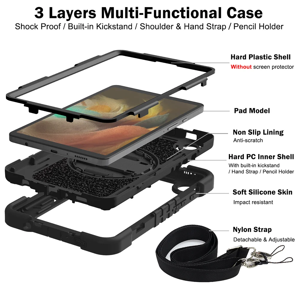 Tablet Case Armor for Samsung Galaxy Tab S9 S9Plus A9 Plus S8 S7 A8 A7Lite S8Plus S7FE S7PLUS S6lite a7 Tab A 8.0 8.4 T290 T510