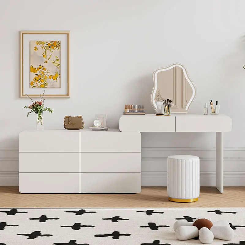 Cream wind dresser storage integrated modern simple makeup table ins wind retractable makeup table light luxury princess cabinet