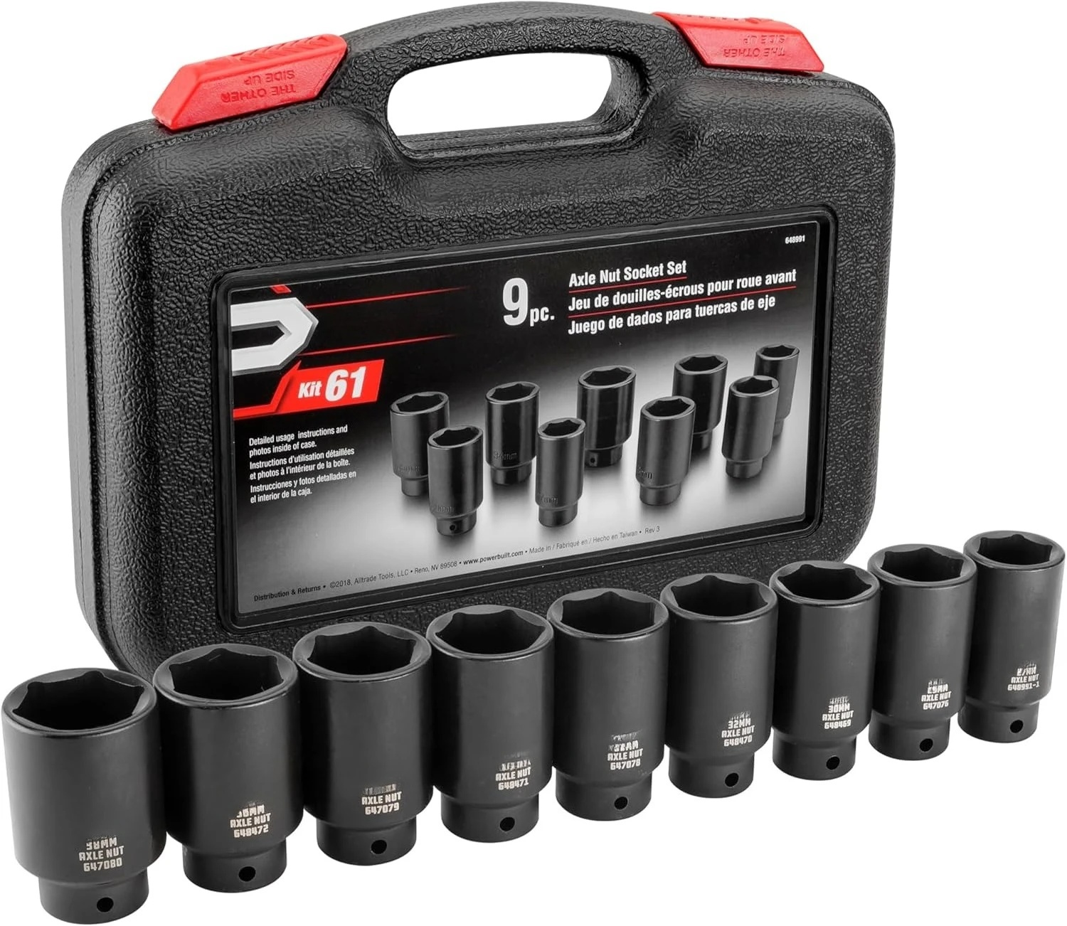 

9 Piece Deluxe Axle Nut Socket Set, Tools for Removing Front Wheel Axle Nuts, Foreign Vehicles - 648991