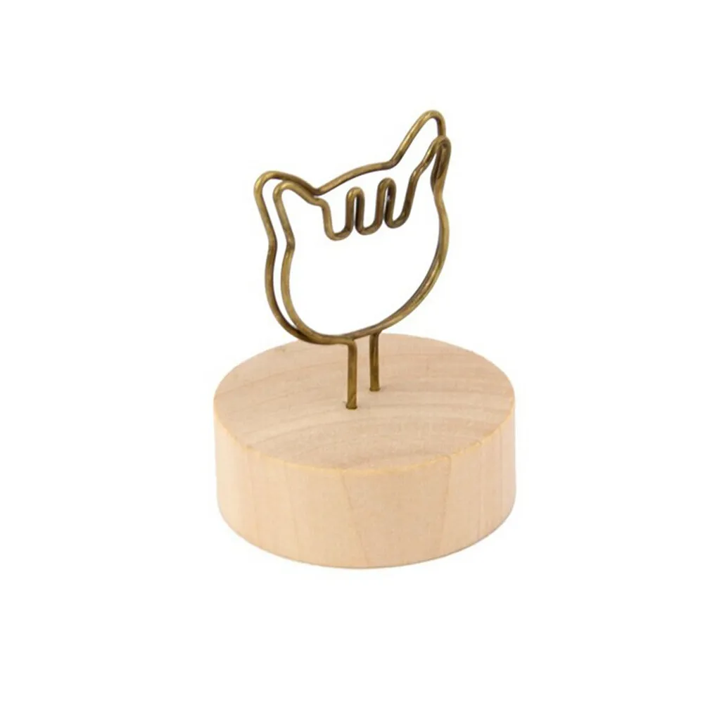 4x4x5cm Wooden Memo Photo Holder Wood Color Round Base Paper Clip for Office Tasks Home Decor Small Space Document Organizer