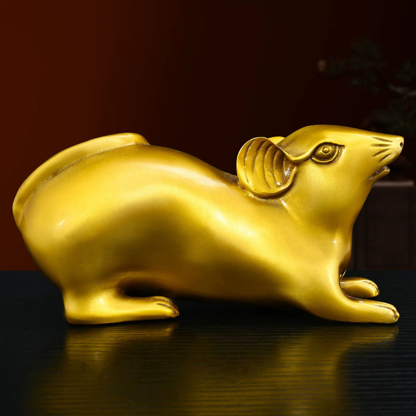 Feng Shui Brass Money Rat Statue， Fortune Rat Figurine with Smooth Finish， Lucky Chinese Zodiac Mouse Ornament for Home Office