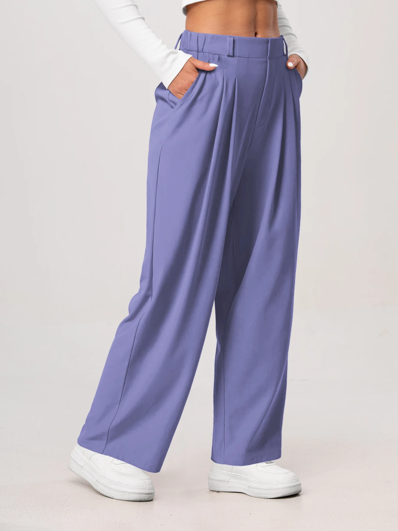 Damenhose, karierte, figurbetonte Hose mit weitem Bein und Taschen, hochtaillierte, lässige, figurbetonte Hose mit weitem Bein für Damen. – Detail 2