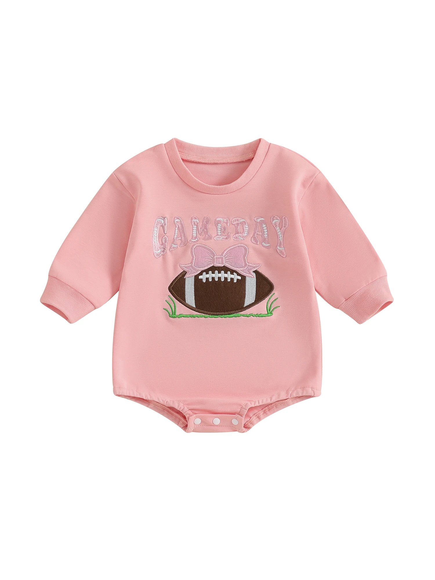 

Infant Girls Autumn Romper Soccer Ball Applique Full Sleeve Crew Neck Bubble Playsuit for Toddlers