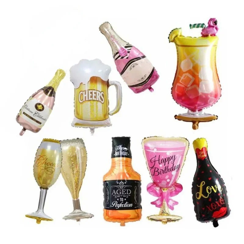 Birthday Party Decoration Balloon Champagne Bottle Cup Aluminum Foil Balloon Wine Glass Wedding Gift Balloon Decoration Supplies