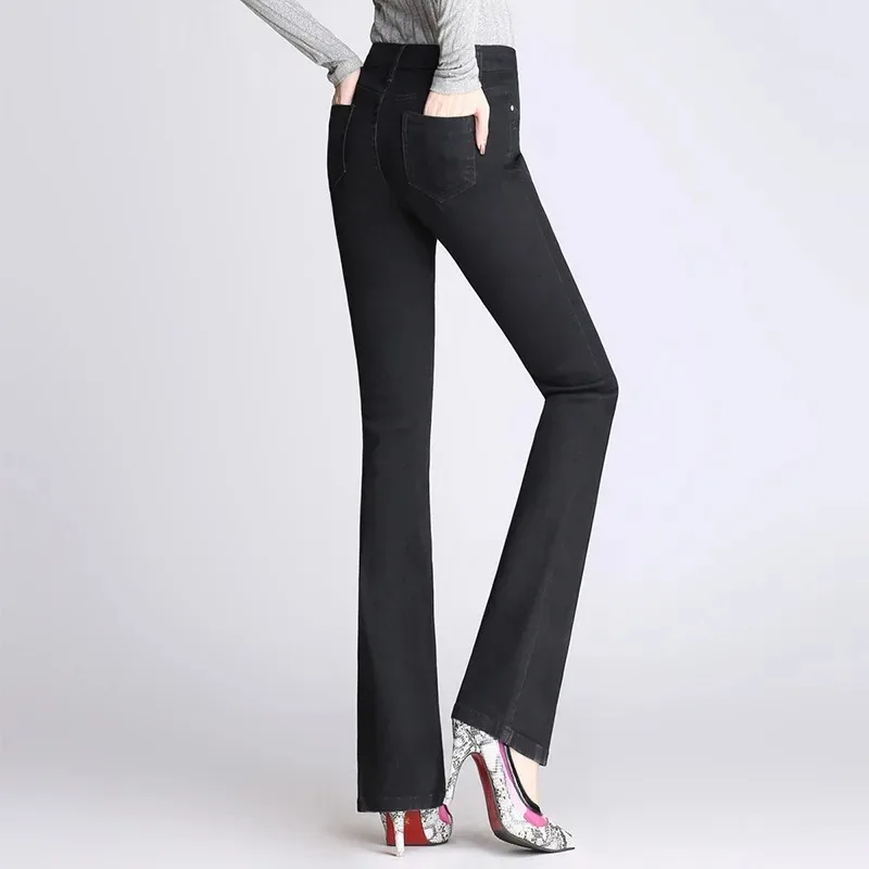 Damen Winter Skinny warme Jeans hose Plüsch gefüttert hohe Taille Vaqueros verdicken Vintage Schlag hosen große Größe 26-34 Flare Jeans