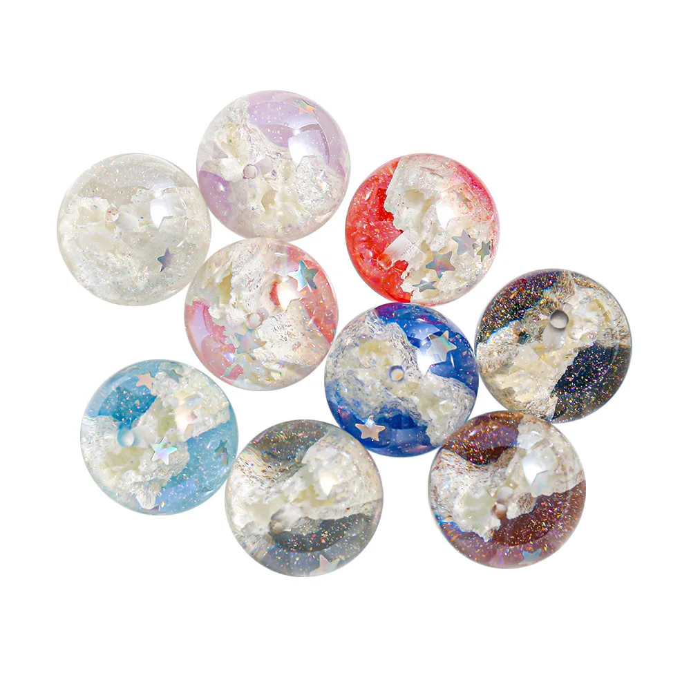 

Trendy New 12pcs 25mm Chunky Round Gliter Resin Castle Stars Floral Jewelry Beads Fit Bubblegum Necklace Pendant Charms Making