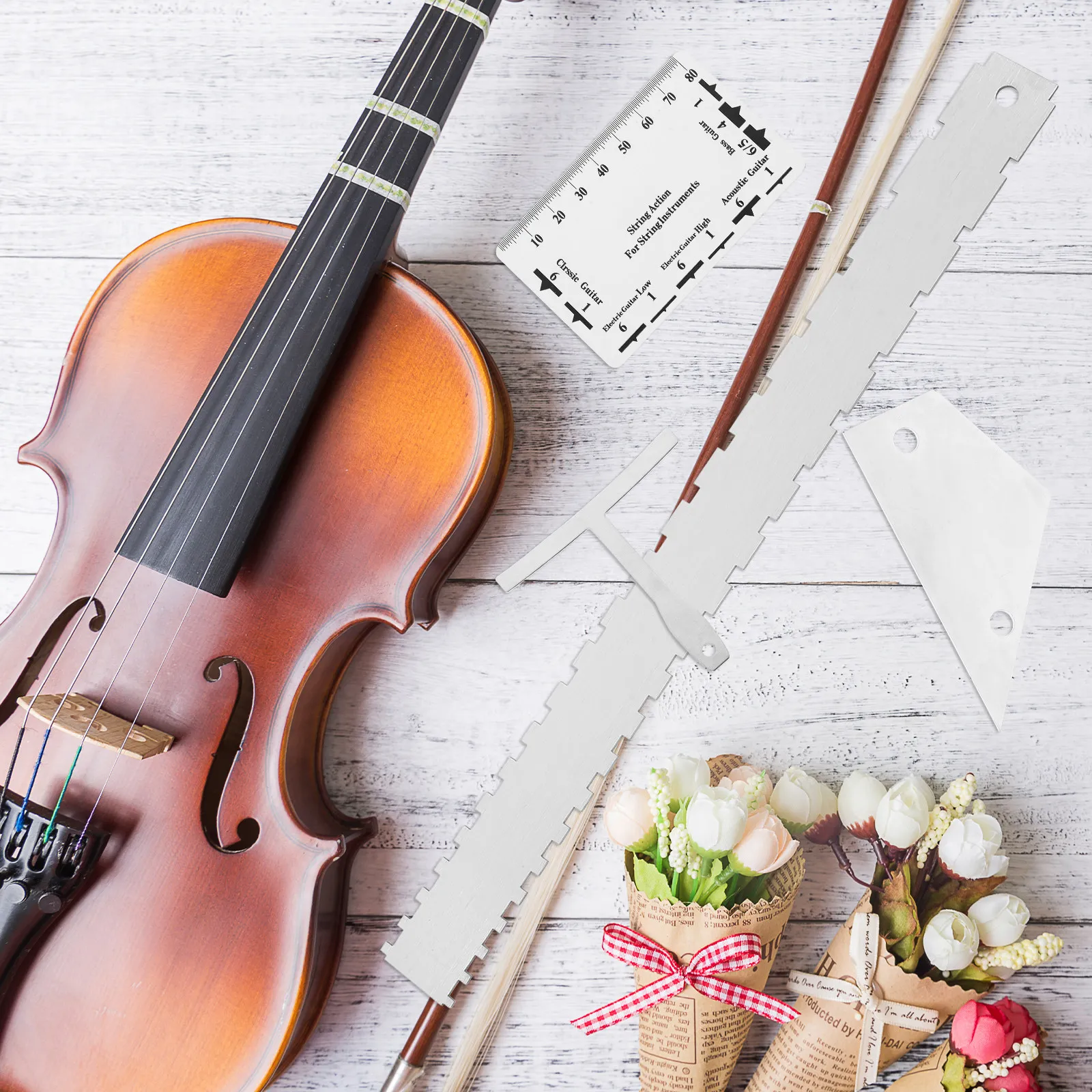 12Pcs Guitar Tools Kit Precision String Action Ruler and Fret Rocker for Electric Bass Acoustic Guitar Maintenance