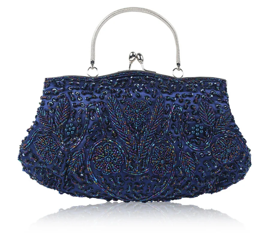 Women's Retro Small Totes Evening Bags Beaded Embroidered Ladies Clutch Purse Shoulder Chain Wedding Party Handbags Bags Purses