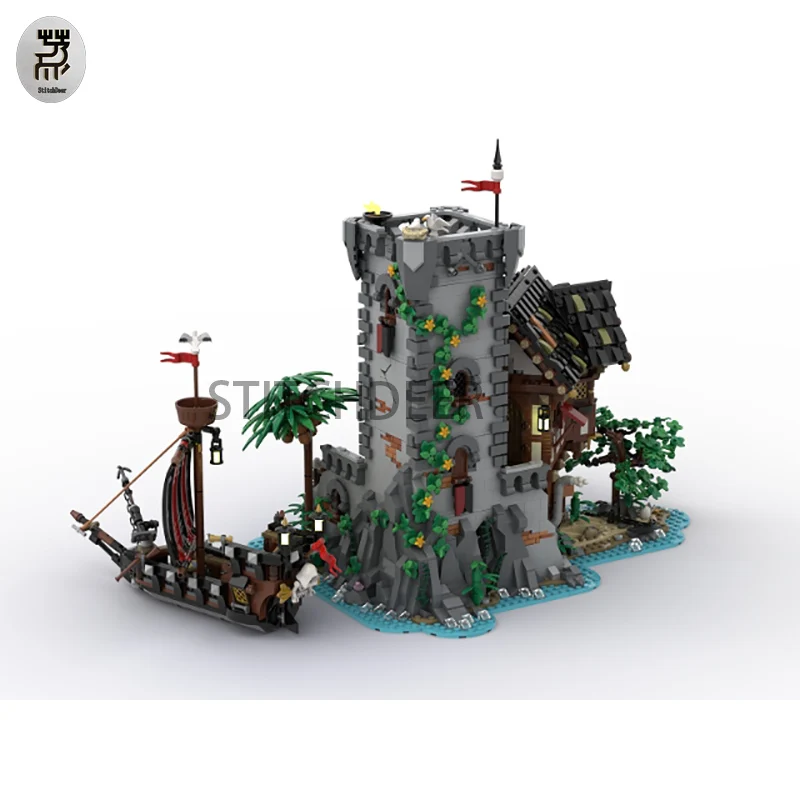 3812PCS MOC Pirate Scenes Modular Architecture The Crimson Outpost Building Blocks Street View Toy Brick Children Birthday Gifts