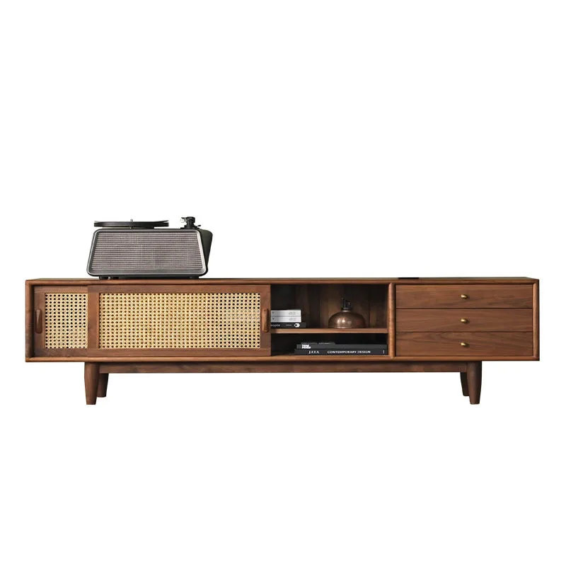

Nordic rattan TV cabinet solid wood ash wood living room audio-visual cabinet medieval style retro furniture